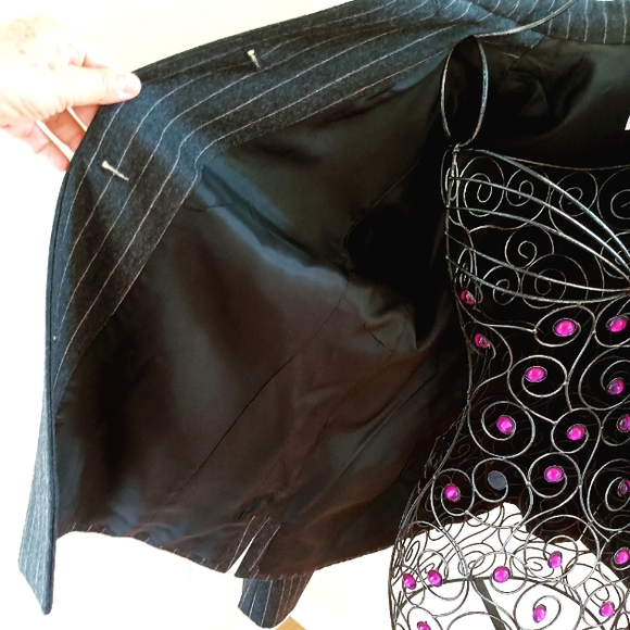 Vintage 100% Wool Blazer Jacket sz 16 Pinstripe Pockets Asphalt Gray - Picture 10 of 17